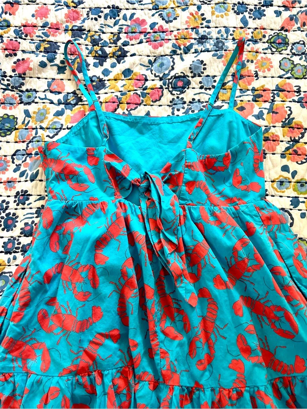 J Crew Factory, lobster Blue & Red Spaghetti-Strap Sundress Sz 6